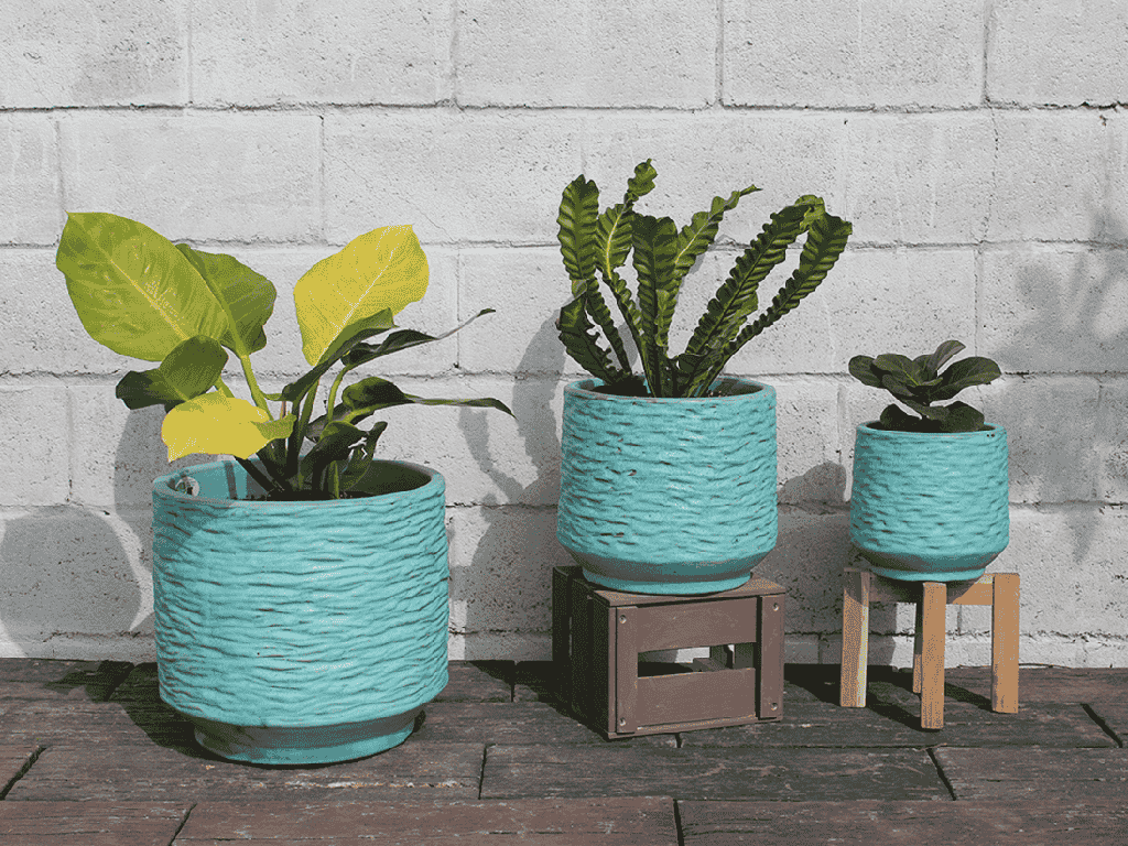 UMBROSA PLANTER, MATTE TURQUOISE, SET OF 3- 15.5" X 14.0", 12.0" X 11.0", 8.5" X 8..5"