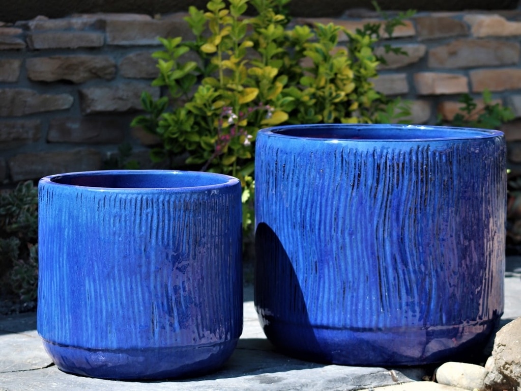 [PV-CG8255FBL-S2] DELPHINIUM PLANTER, FALLING BLUE, SET OF 2- 16.5" X 15.0, 12.5" X 12.0"