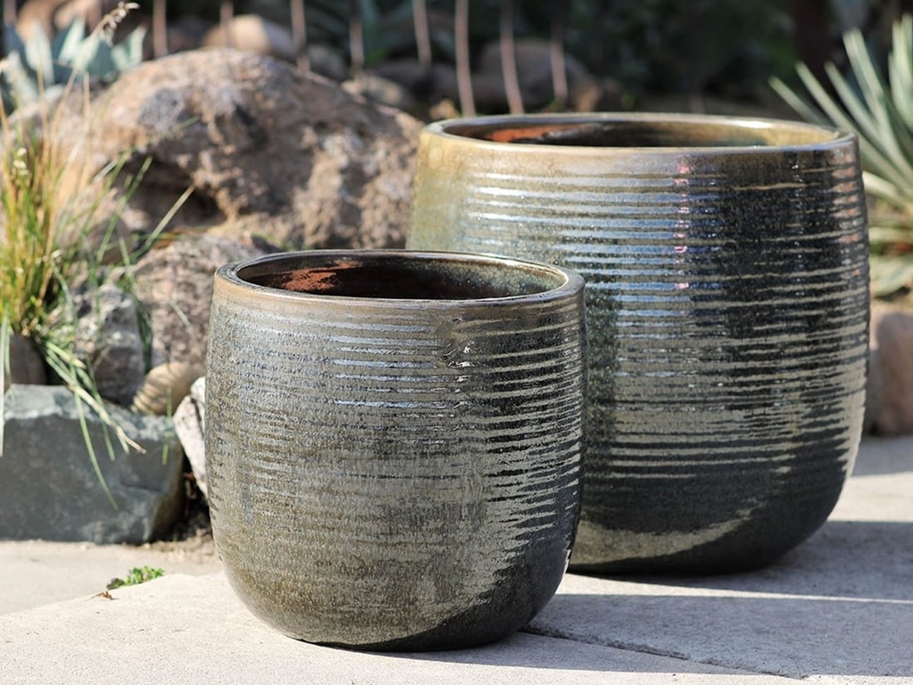 [PV-CG8256AJD-S2] ZINNIA PLANTER, ANTIQUE JADE, SET OF 2- 15.5: X 15.0", 12.0" X 11.5"