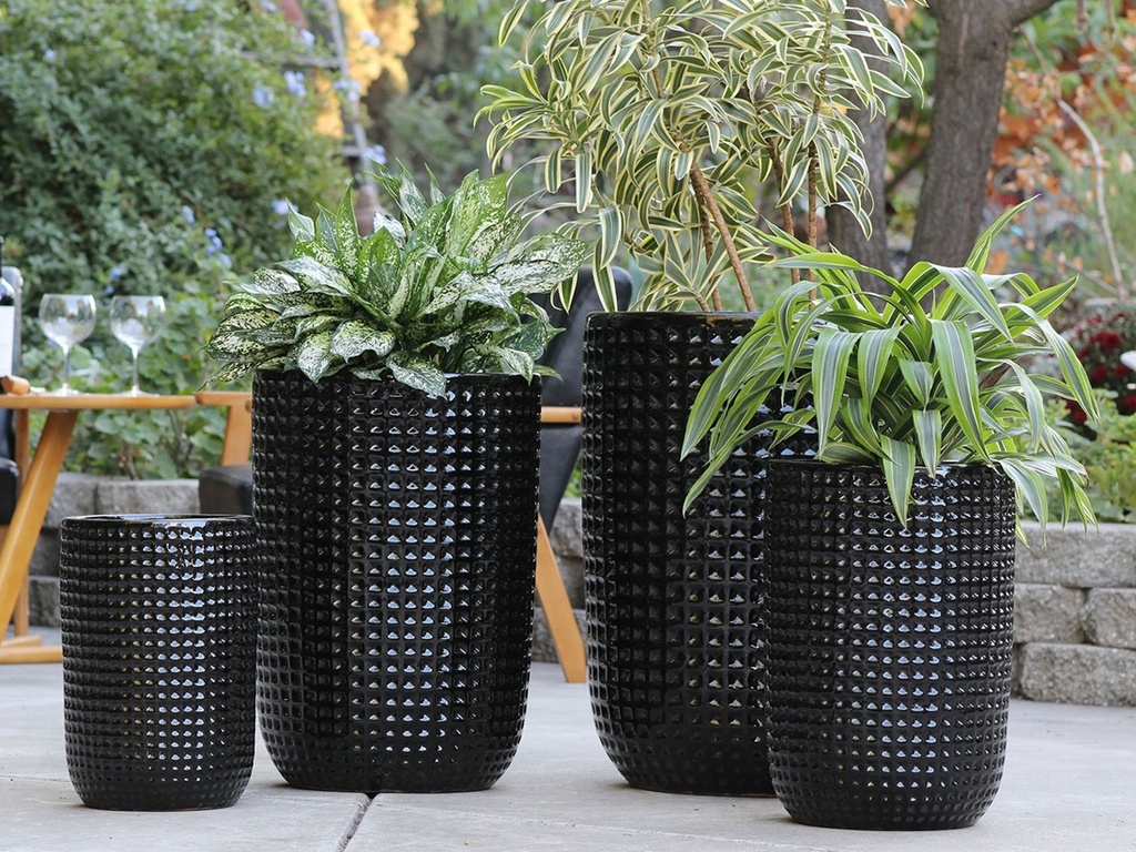 [PV-CG8259BLK-S4] TALL WAFFLE PLANTER, BLACK, 20.5"X27.0", 16.5"X23.5", 13.5"X19.5", 10.5"X15.5"
