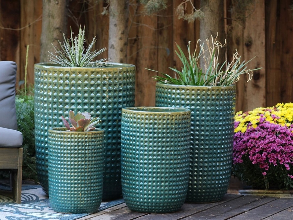 TALL WAFFLE PLANTER, TURQUOISE GREEN, 20.5"X27.0", 16.5"X23.5", 13.5"X19.5", 10.5"X15.5"