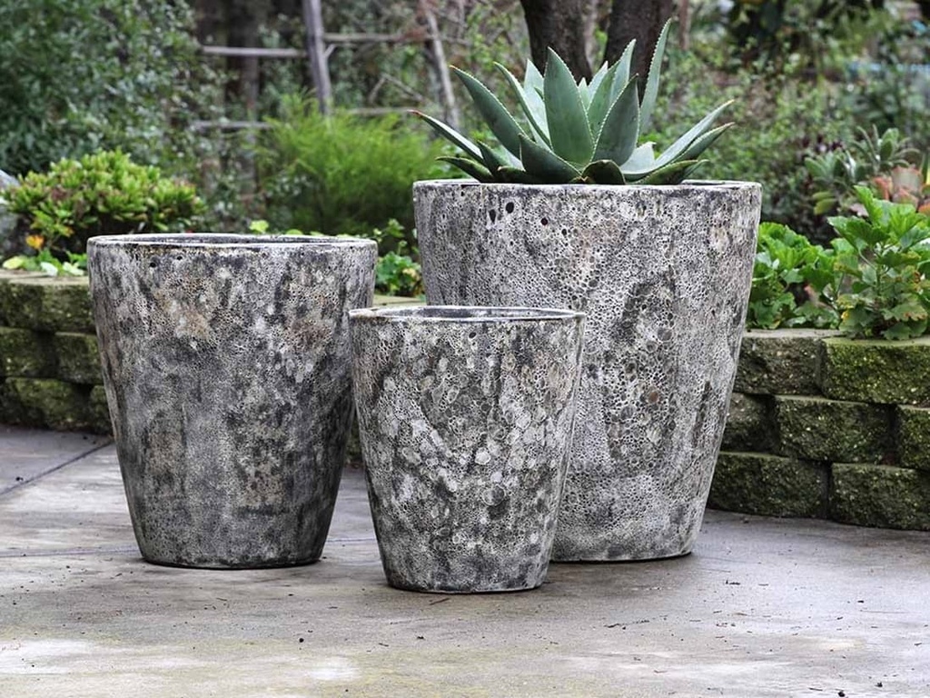 EXTRA LARGE BUCKET PLANTER, CORAL GREY, SET OF 3- 22.0"X23.0", 17.5"X19.5", 13.5"X15.5"