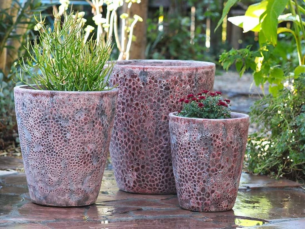 [PV-CG842CRR-S3] EXTRA LARGE BUCKET PLANTER, CORAL RED REEF, SET OF 3- 22.0"X23.0", 17.5"X19.5", 13.5"X15.5"
