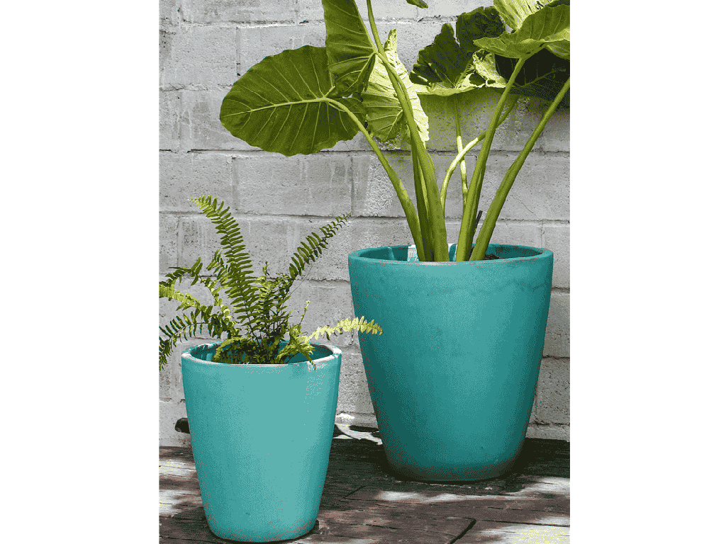 EXTRA LARGE BUCKET PLANTER,  MATTE TURQUOISE, SET OF 2- 17.5"X19.5", 13.5"X15.5"