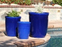 TALL GARDEN POT, FALLING BLUE, SET OF 3-19.5"X21.5", 15.5"X17.0", 11.5"X13.5"