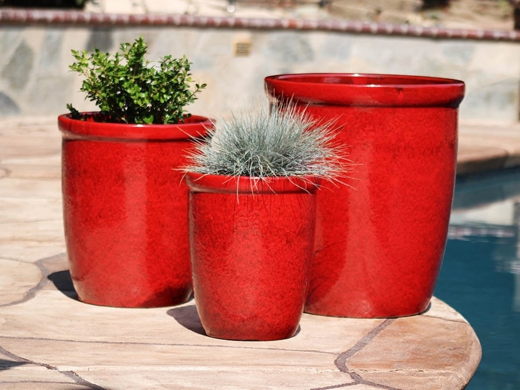TALL GARDEN POT, LAVISH RED, SET OF 3- 19.5"X21.5", 15.5"X17.0", 11.5"X13.5"