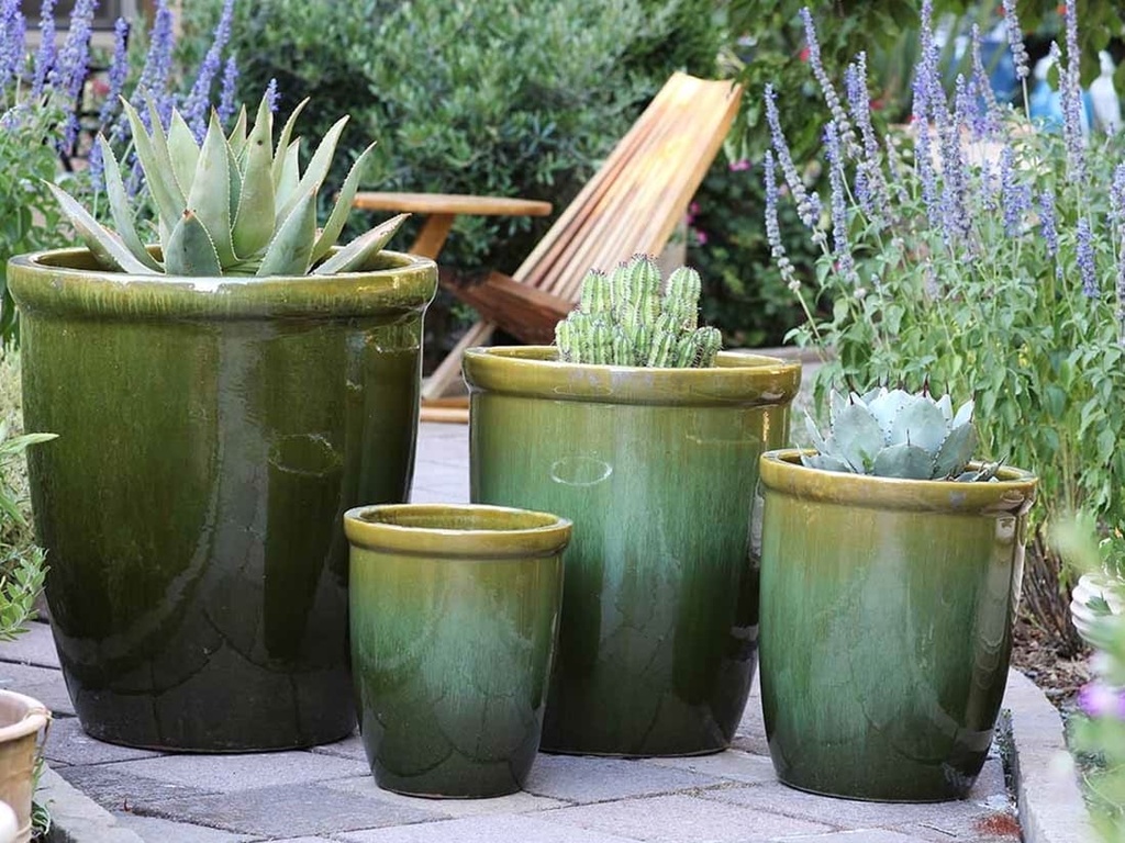 [PV-CG845MSG-S4] TALL GARDEN POT, MOSS GREEN, SET OF 4-23.5" X27", 19.5"X21.5", 15.5"X17.0", 11.5"X13.5"