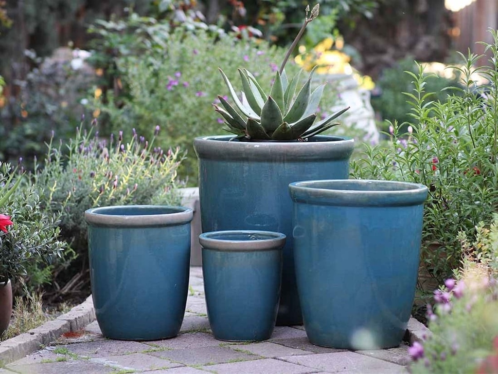 TALL GARDEN POT, TURQUOISE GREEN, SET OF 4-23.5" X27", 19.5"X21.5", 15.5"X17.0", 11.5"X13.5"