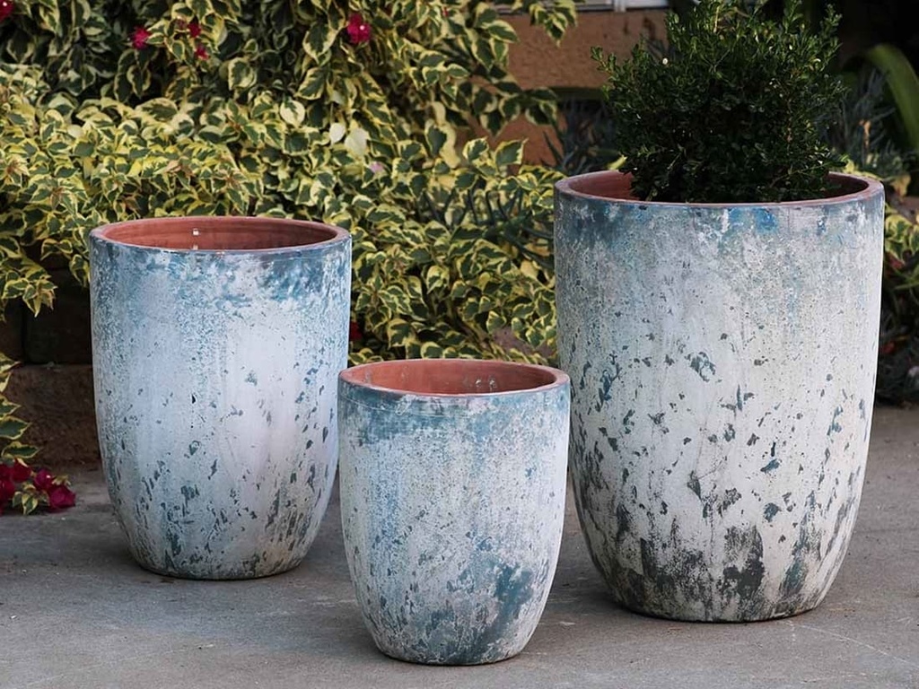 TALL MILANO CONE PLANTERS, AEGEAN BLUE, SET OF 3-17"X23", 13"X18", 11"X14