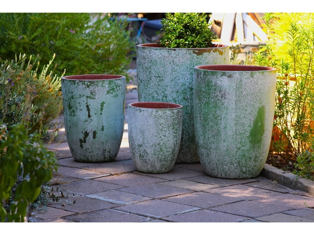TALL MILANO CONE PLANTERS, AEGEAN GREEN, SET OF 4- 21.5"X27.0", 17"X23", 13"X18", 11"X14