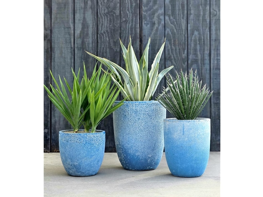 [PV-CG849CAQ-S3] TALL MILANO CONE PLANTERS, CORAL AQUA, SET OF 3- 17"X23", 13"X18", 11"X14