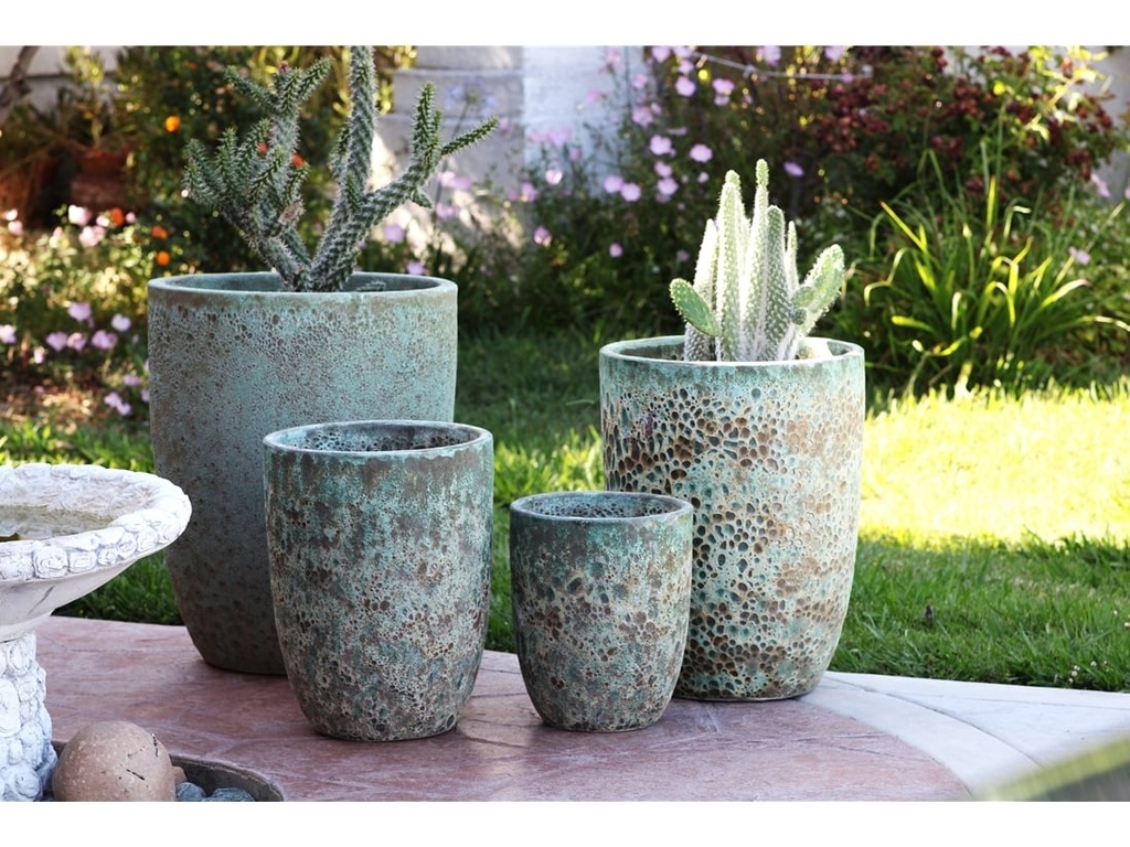 TALL MILANO CONE PLANTERS, CORAL GEM GREEN, SET OF 4-21.5"X27.0", 17"X23", 13"X18", 11"X14