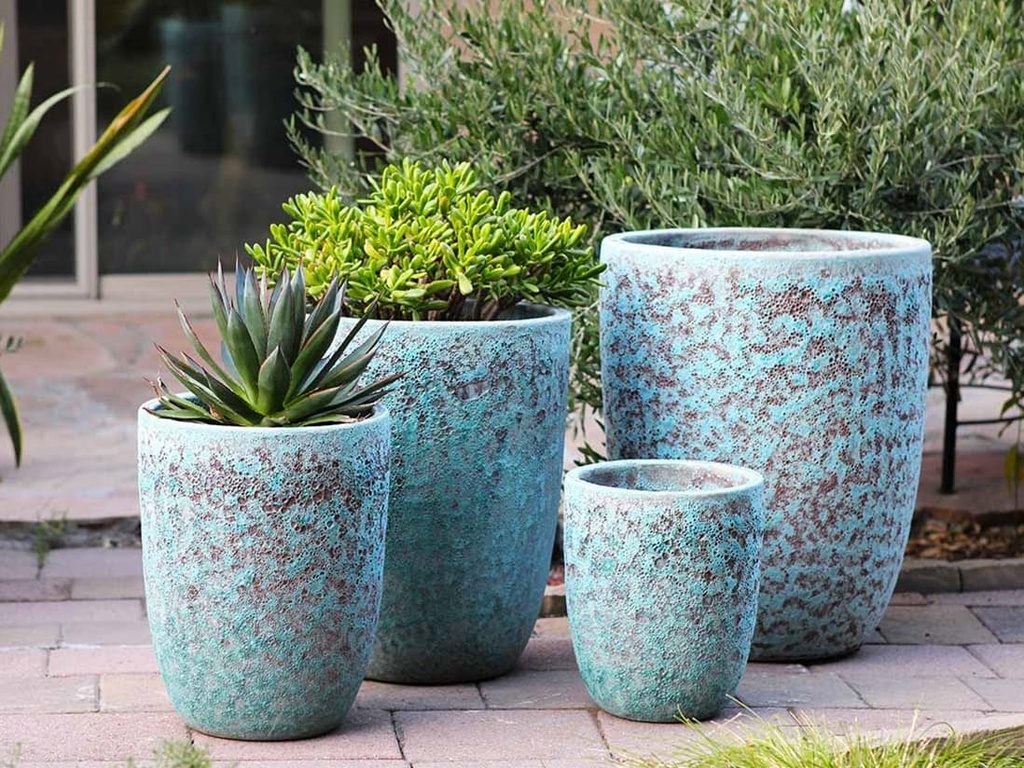 TALL MILANO CONE PLANTERS, CORAL GROVE, SET OF 4- 21.5"X27.0", 17"X23", 13"X18", 11"X14