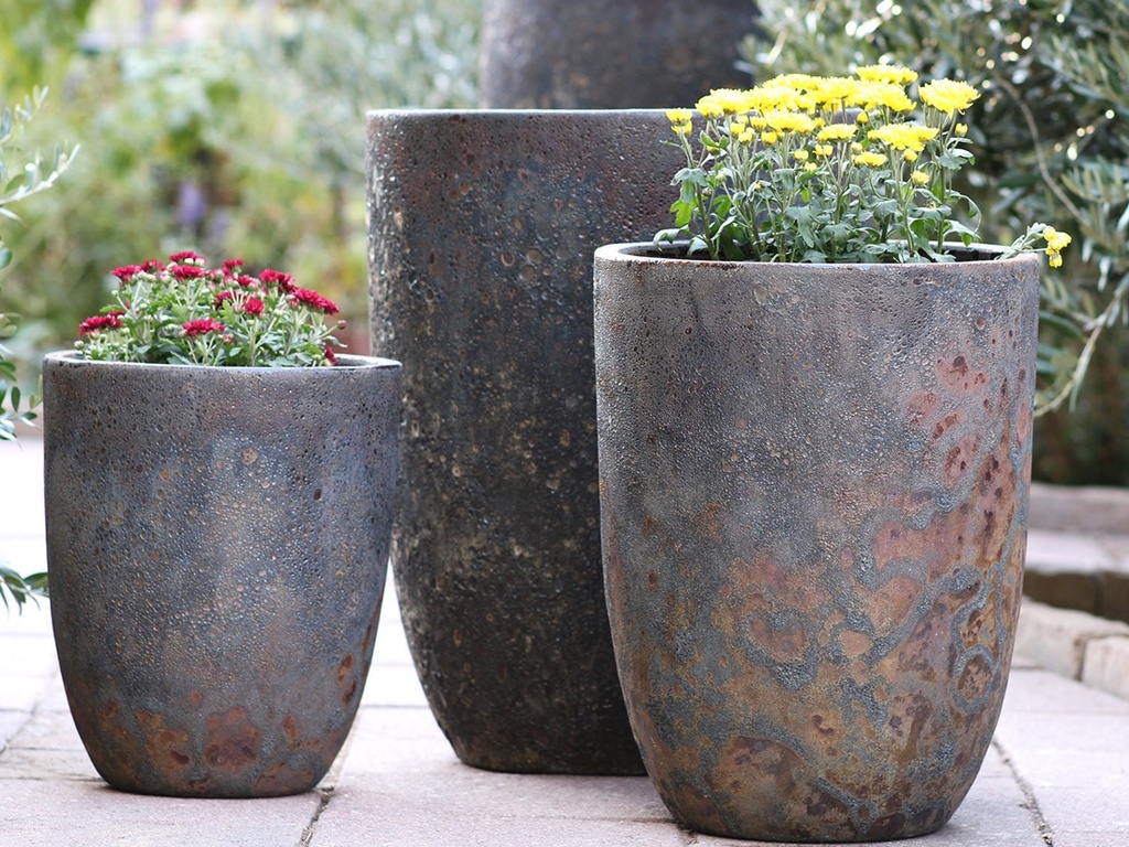 [PV-CG849CRU-S3] TALL MILANO CONE PLANTERS, CORAL RUST, SET OF 3- 17"X23", 13"X18", 11"X14