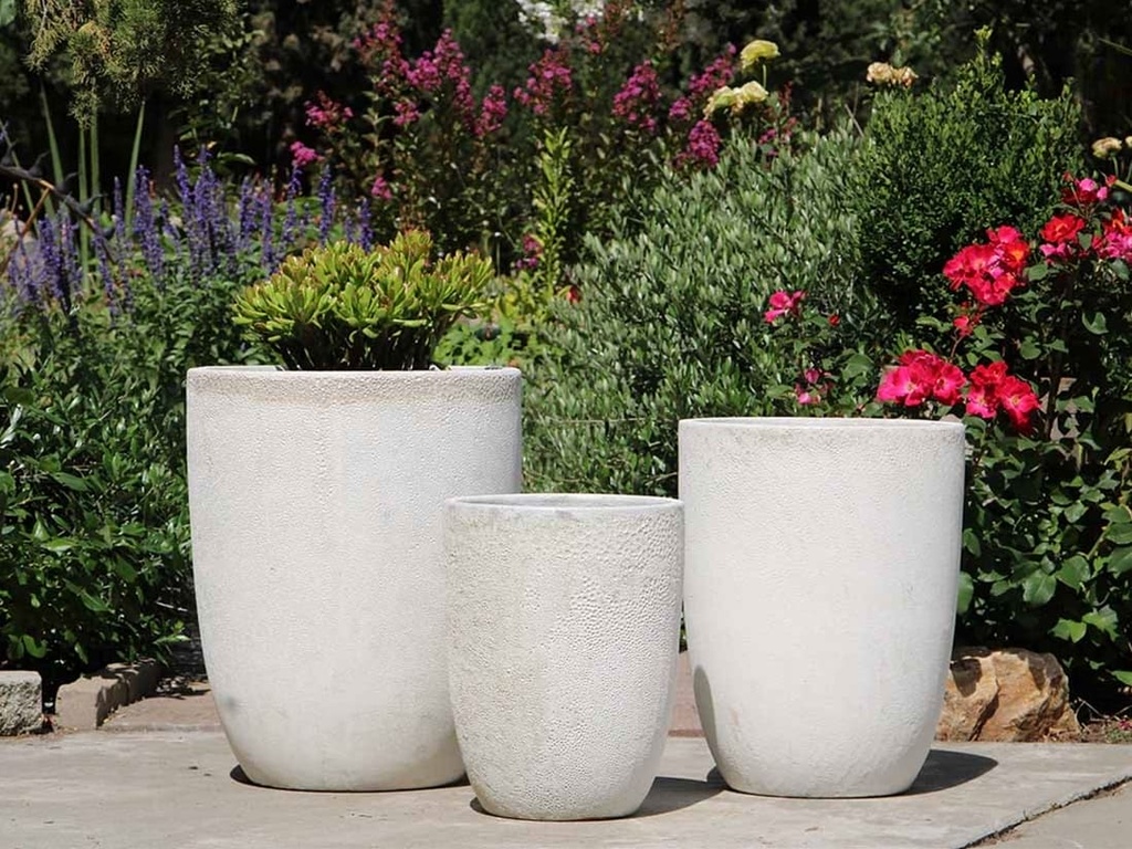 [PV-CG849CWH-S3] TALL MILANO CONE PLANTERS, CORAL WHITE, SET OF 3- 17"X23", 13"X18", 11"X14