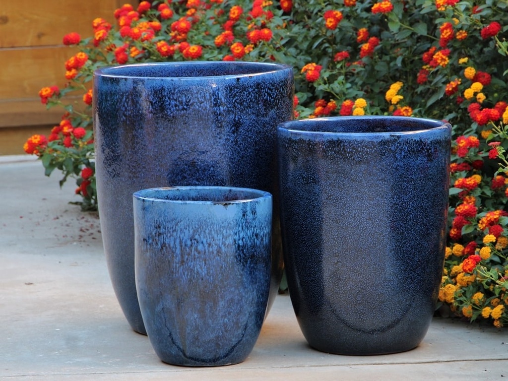 TALL MILANO CONE PLANTERS, SOLSTICE BLUE, SET OF 3- 17"X23", 13"X18", 11"X14