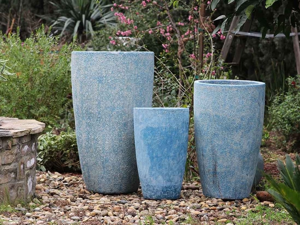 [PV-CG855CAQ-S3] XLG TALL CONE PLANTER, CORAL AQUA, SET OF 3-22"X38", 17.5"X27", 13"X22.5"