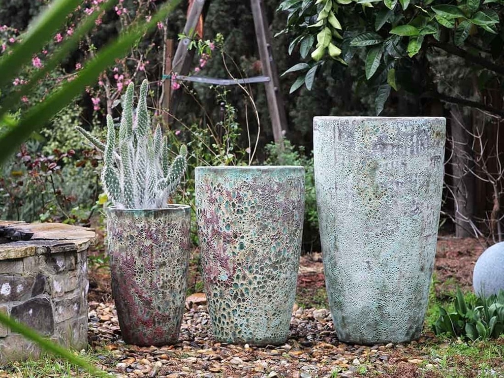 [PV-CG855CGG-S3] XLG TALL CONE PLANTER, CORAL GEM GREEN, SET OF 3- 22"X38", 17.5"X27", 13"X22.5"