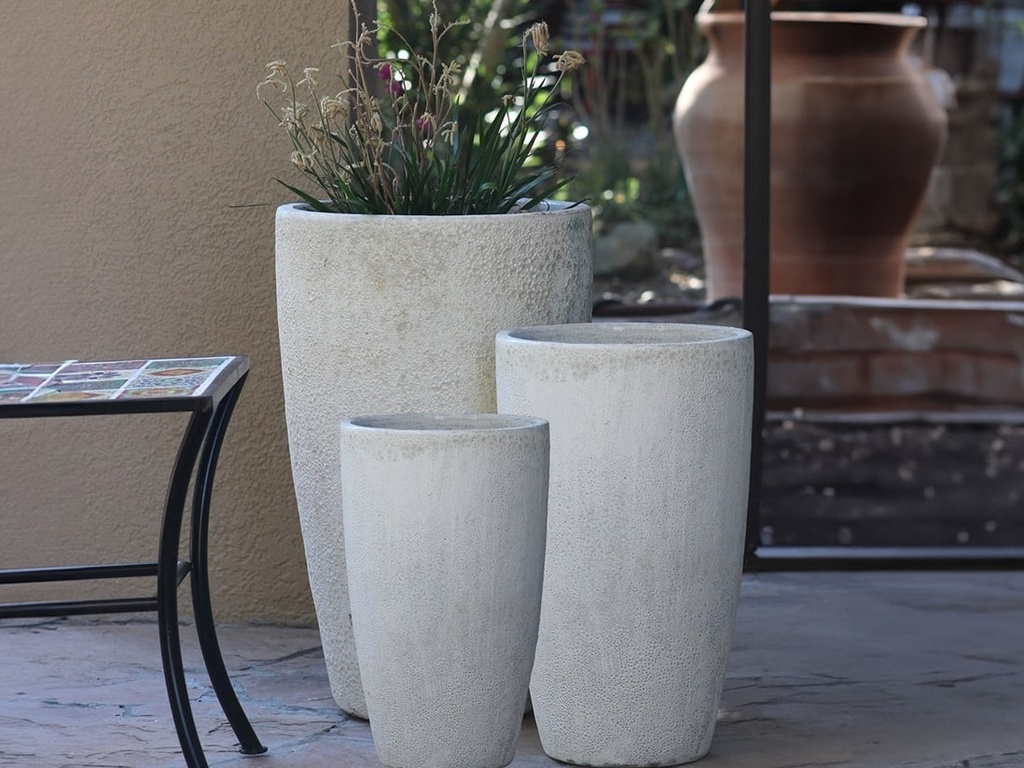 [PV-CG855CWH-S3] XLG TALL CONE PLANTER, CORAL WHITE, SET OF 3- 22"X38", 17.5"X27", 13"X22.5"
