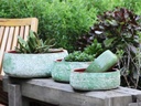 HANDTHROWN SMOOTH BOWLS,  AEGEAN GREEN, SET OF 4- 12.5" X 4.5", 10.0" X 3.5", 8.0" X 3.0", 6.5" X 2.5"
