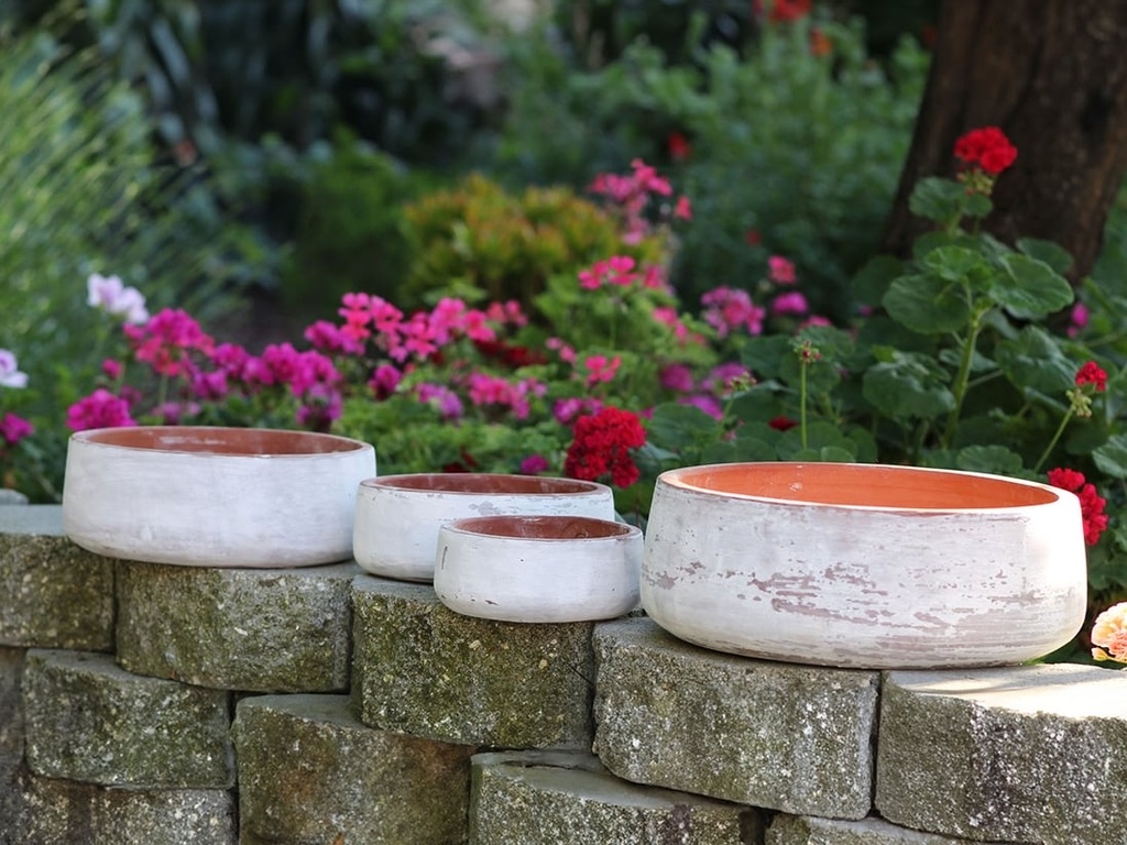HANDTHROWN SMOOTH BOWLS,  AEGEAN WHITE, SET OF 4 - 12.5" X 4.5", 10.0" X 3.5", 8.0" X 3.0", 6.5" X 2.5"