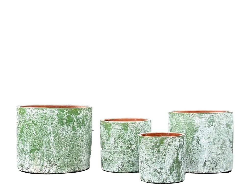 [PV-CGT2627AGG-S4] CYLINDER PLANTER,  AEGEAN GREEN, SET OF 4- 12.5" X 10.5", 10.5" X 9.5", 9.5" X 8.0", 7.0" X 6.5"