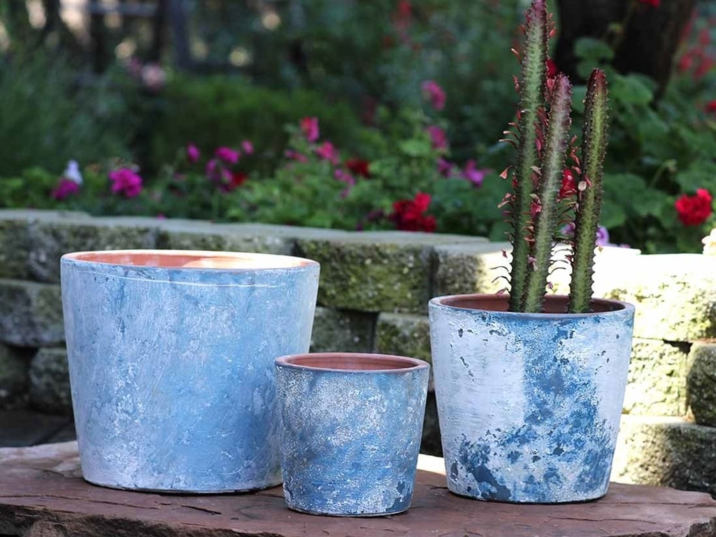 HANDTHROWN PLANTER, AEGEAN BLUE, SET OF 3- 12.5" X 10.5", 10.5" X 8.5", 8.0" X 6.5"