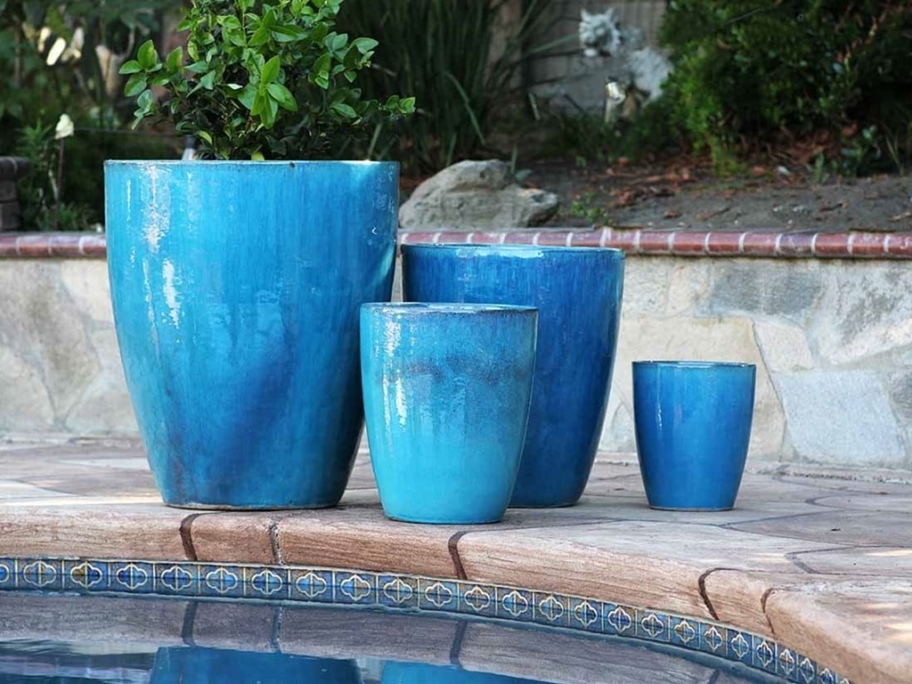 EXTRA LARGE CONE PLANTER, FALLING AQUA, SET OF 4 - 24.0" X 27.5", 18.5" X 21.0", 13.5" X 16.5", 10.0" X 12.0"