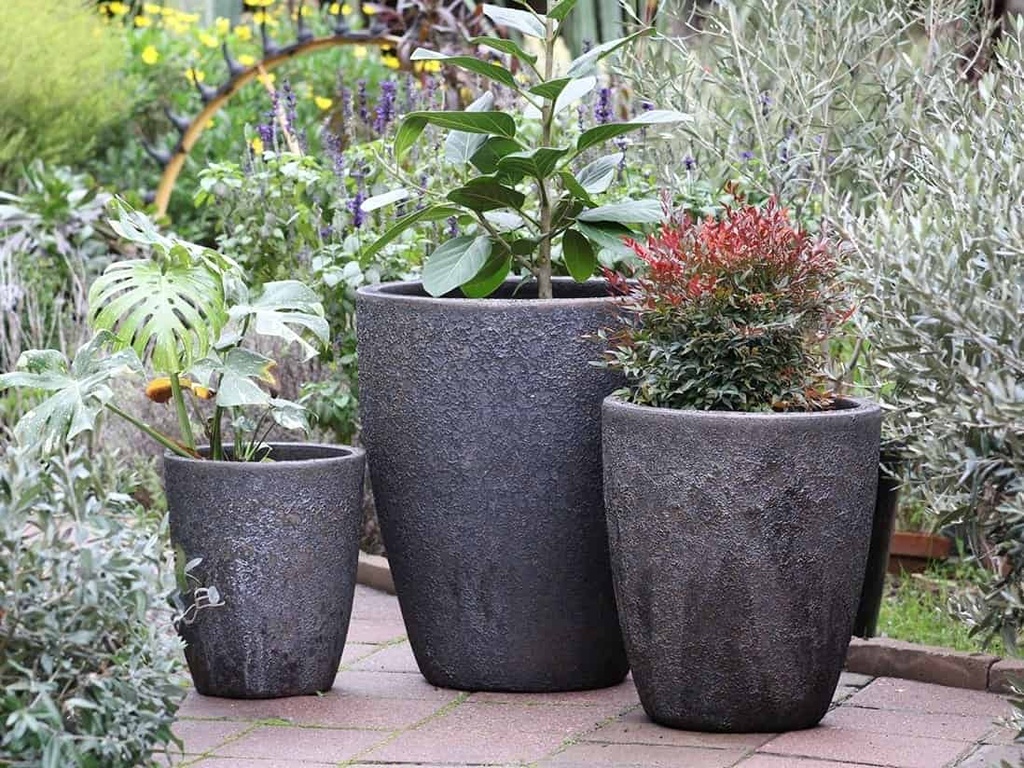 CONE PLANTER, SILVER ROCK, SET OF 3- 18.5"x21.0" , 13.5"x16.5", 10.0"x12.0"