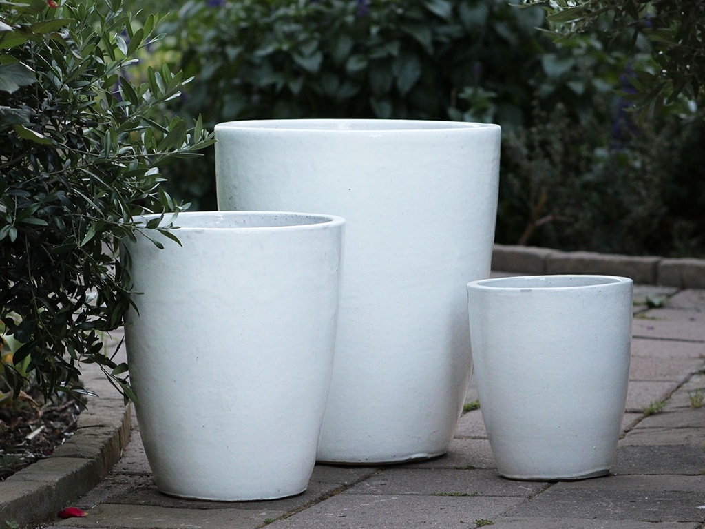 CONE PLANTER, WHITE, SET OF 3- 18.5"x21.0" , 13.5"x16.5", 10.0"x12.0"