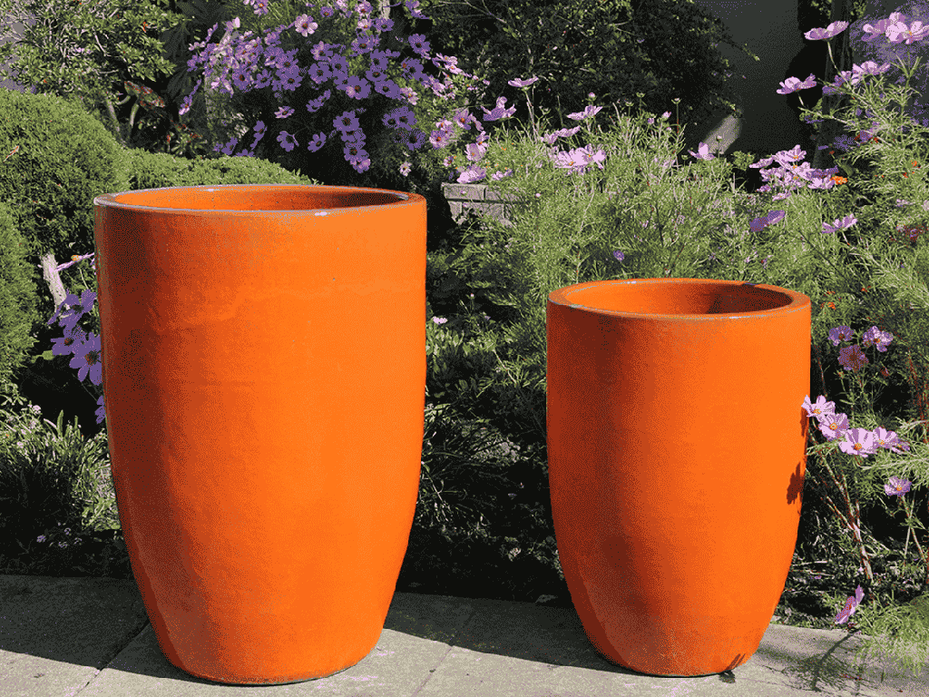 TALL BARREL PLANTER, ORANGE, SET OF 2 - 22"X32.5", 18"X26"