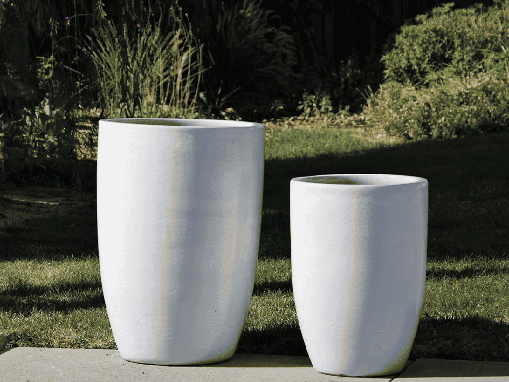 [PV-LB208WWH-S2] TALL BARREL PLANTERS, WHITE, SET OF 2 - 22"X32.5", 18"X26"