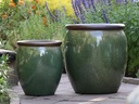 ROLL RIM PLANTER, GREEN STEAM, SET OF 2- 21.5"X25.0" 17.0"X17.5"