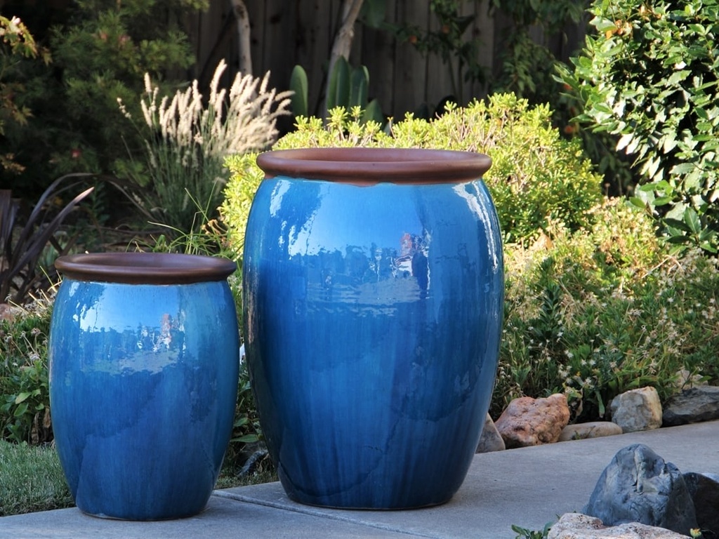 [PV-LB280FAQ-S2] ROLL RIM URN PLANTER , FALLING AQUA, SET OF 2 - 23.5"X30.5", 16"X22.5"