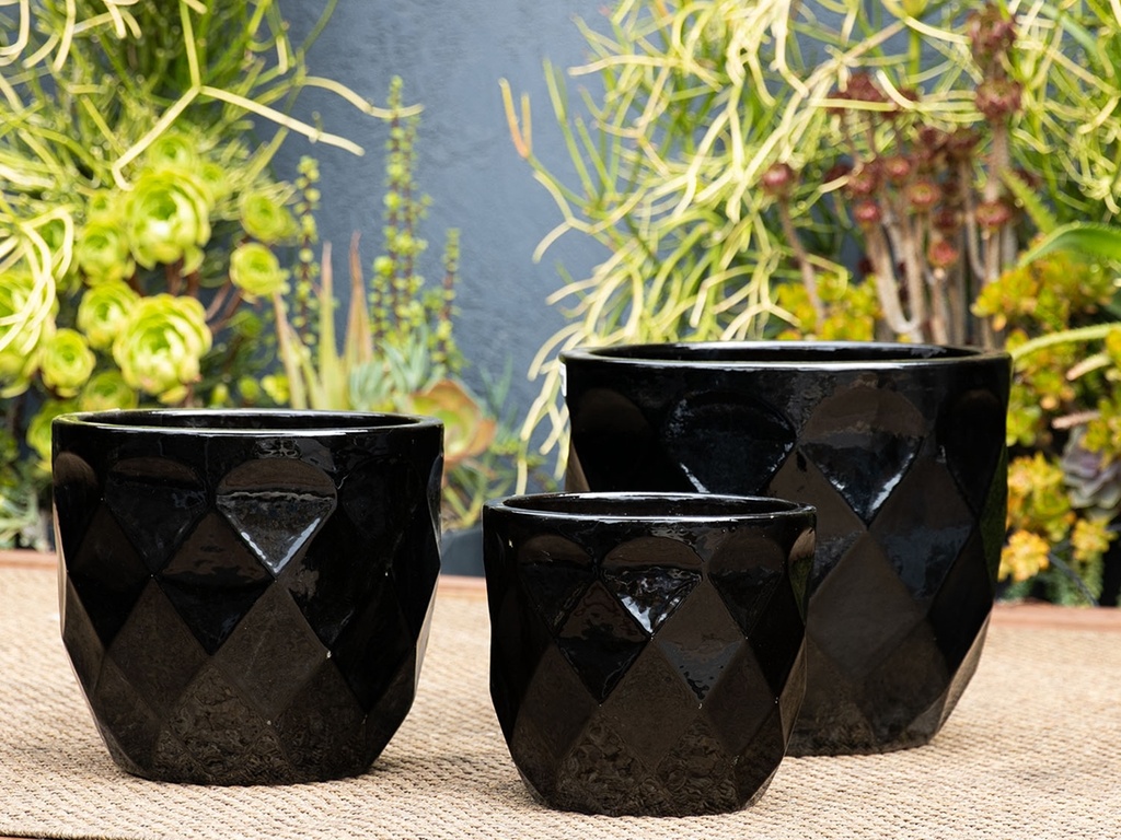 [PV-LB5009BK-S3] DIAMOND PLANTER, BLACK, SET OF 3 - 17.5" X 15.0", 14.5" X 13.0", 11.5" X 10.0"