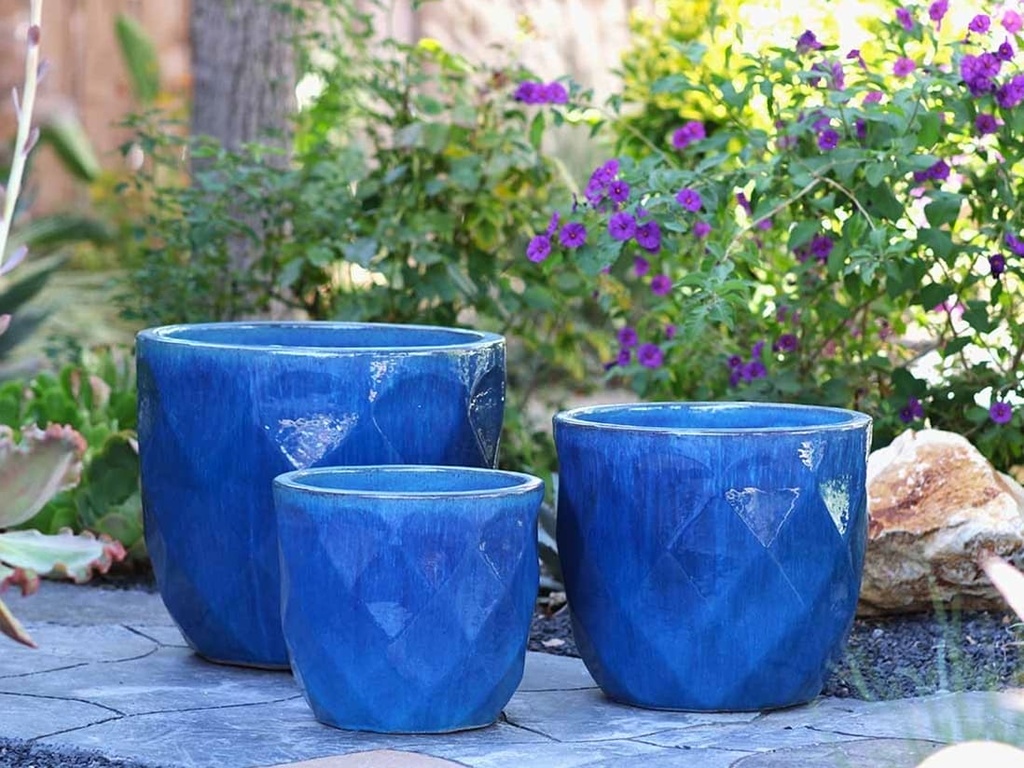 [PV-LB5009FAQ-S3] DIAMOND PLANTER, FALLING AQUA, SET OF 3 - 17.5" X 15.0", 14.5" X 13.0", 11.5" X 10.0"