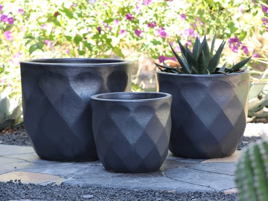 [PV-LB5009MK-S3] DIAMOND PLANTER, MATTE BLACK, SET OF 3 - 17.5" X 15.0", 14.5" X 13.0", 11.5" X 10.0"