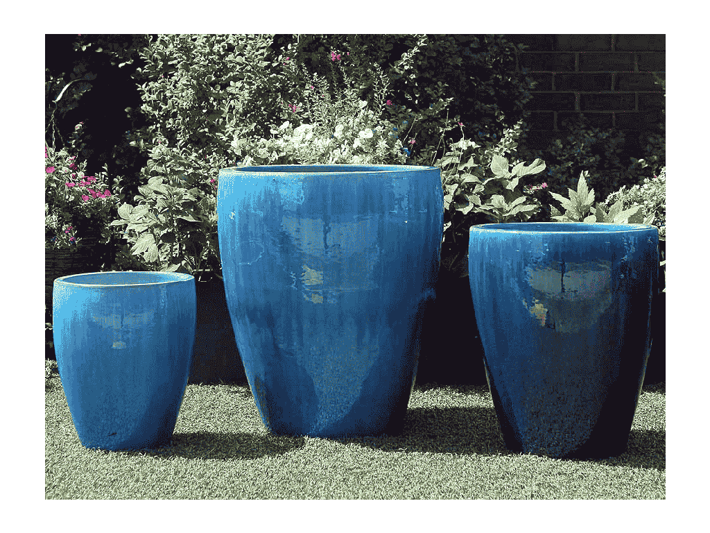 CATALINA POTS, FALLING AQUA,  SET OF 3-  20.0"x24.5", 15.5"x18.5", 12.0"x13.5"