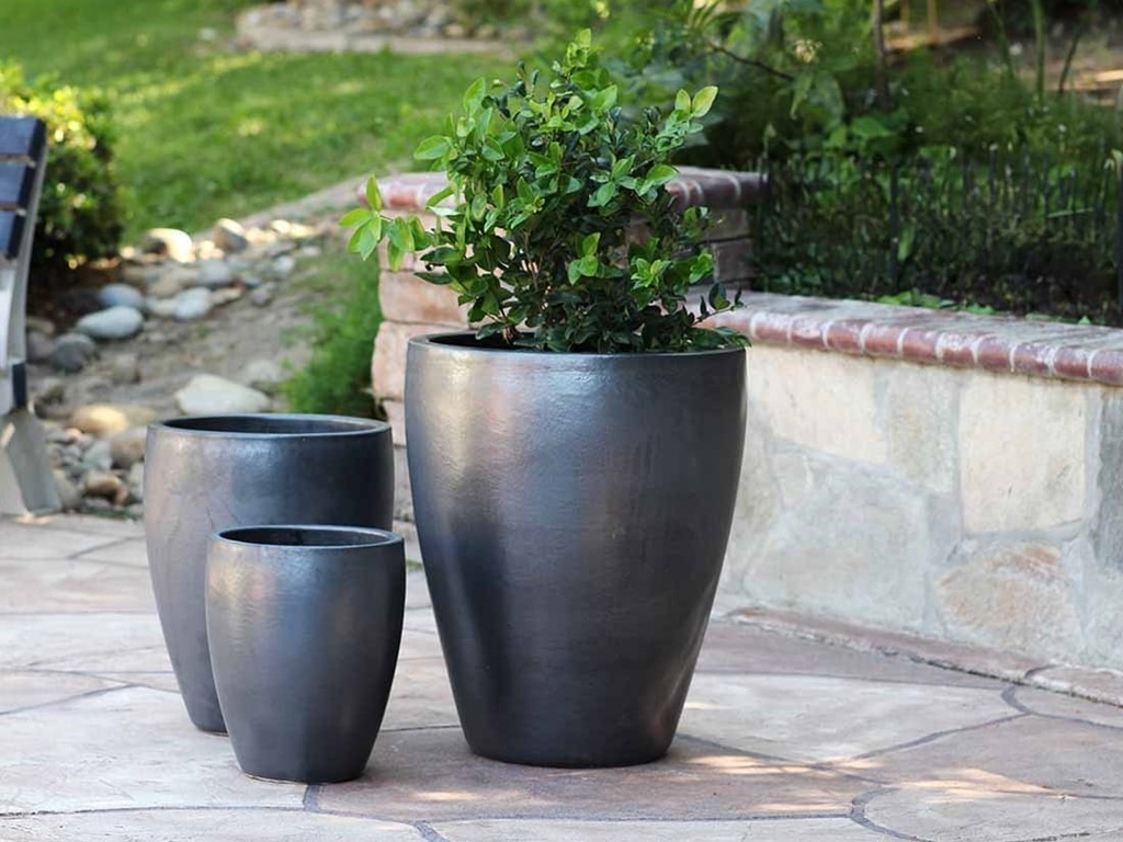 CATALINA POTS, MATTE BLACK,  SET OF 3- 20.0"x24.5", 15.5"x18.5", 12.0"x13.5"