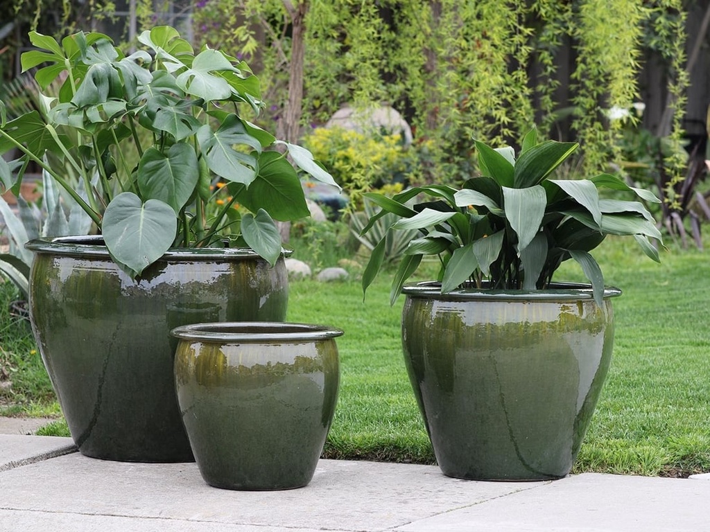 FISH BOWL POTS, FERN GREEN, SET OF 3 - 30.0''X25.0'', 23.0''X21.0'', 17.5''X17.0''