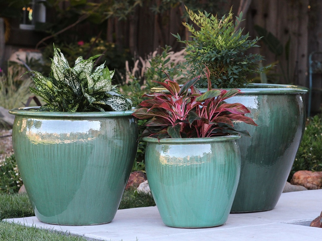 [PV-LB509GNS-S3] FISH BOWL POTS, GREEN STREAM, SET OF 3 - 30.0''X25.0'', 23.0''X21.0'', 17.5''X17.0''