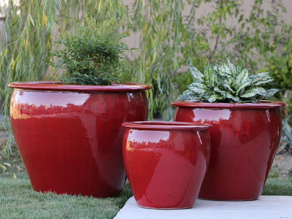 [PV-LB509LRD-S3] FISH BOWL POTS, LAVISH RED, SET OF 3 - 30.0''X25.0'', 23.0''X21.0'', 17.5''X17.0''