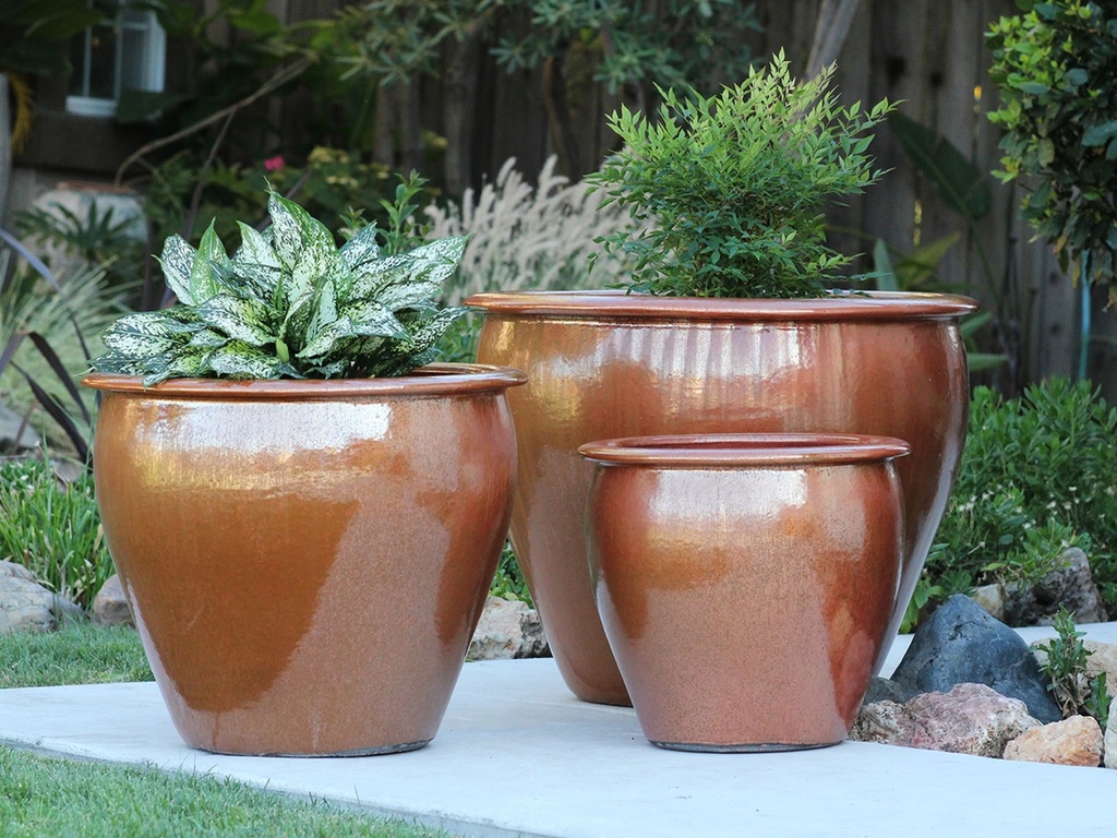 FISH BOWL POTS NEW, MATTE BRONZE, SET OF 3- 30"X25", 23"X21", 17.5"X17"