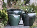 FISH BOWL POTS, PEACOCK GREEN, SET OF 3 - 30.0''X25.0'', 23.0''X21.0'', 17.5''X17.0''