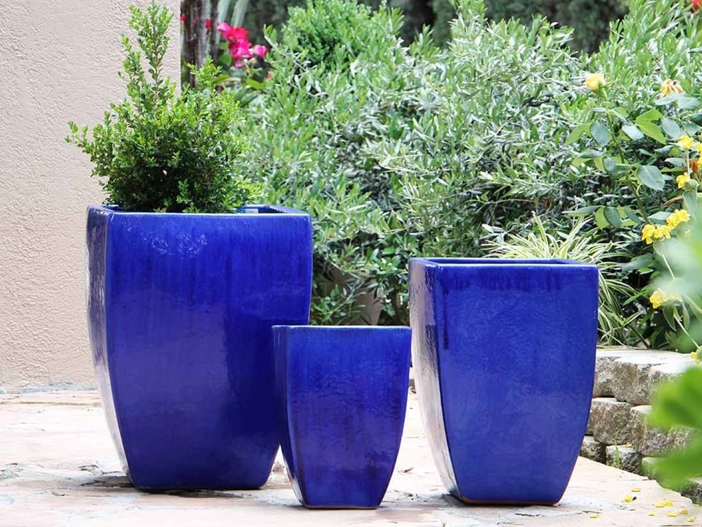 TALL MILAN SQUARE PLANTER, FALLING BLUE, SET OF 3 - 17.5" X 26.0", 14.0" X 20.0", 10.5" X 15.5"
