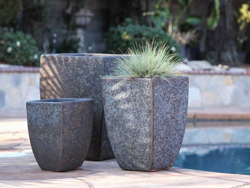 TALL MILAN SQUARE PLANTER, SILVER ROCK, SET OF 3 - 17.5" X 26.0", 14.0" X 20.0", 10.5" X 15.5"