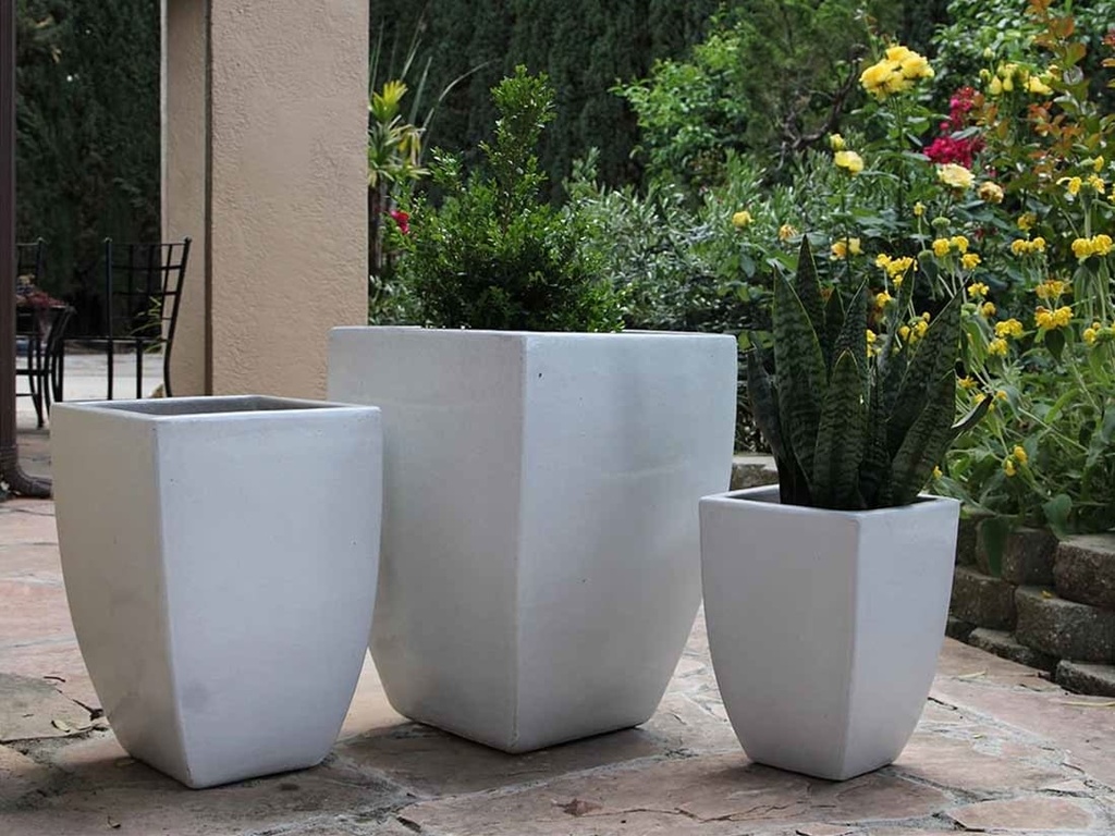 TALL MILAN SQUARE PLANTER, WHITE WHITE, SET OF 3 - 17.5" X 26.0", 14.0" X 20.0", 10.5" X 15.5"