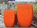 ROUND SQUARE POTS, ORANGE, SET OF 3 -16.5”X22.5”, 12.0”X17.0”, 8.0”X11.0”