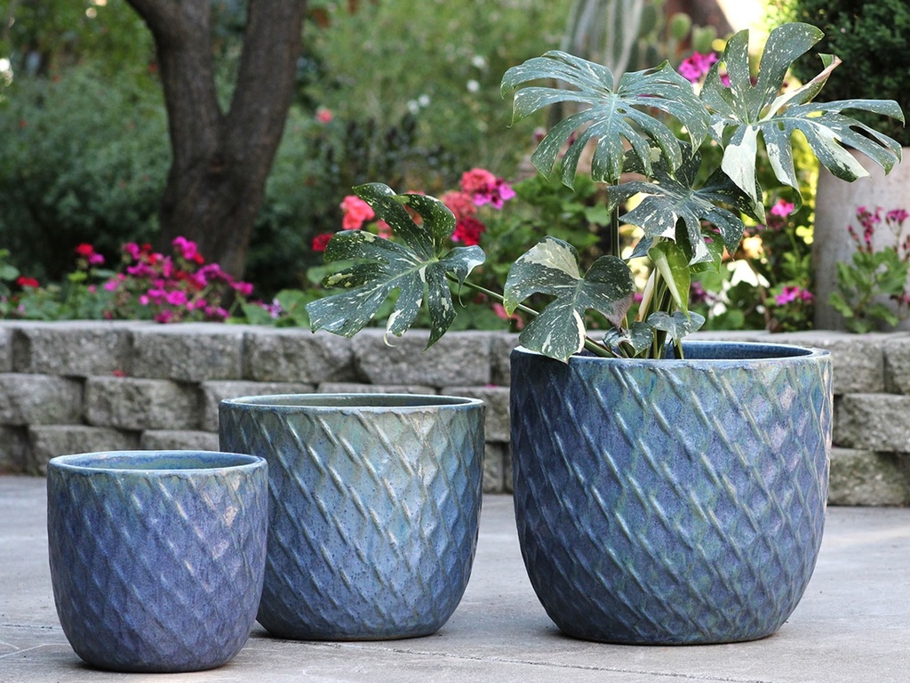 BERBER PLANTER, CRYSTAL BLUE, SET OF 3 - 18.0" X 15.0", 14.0" X 12.0", 11.5" X 12.0"
