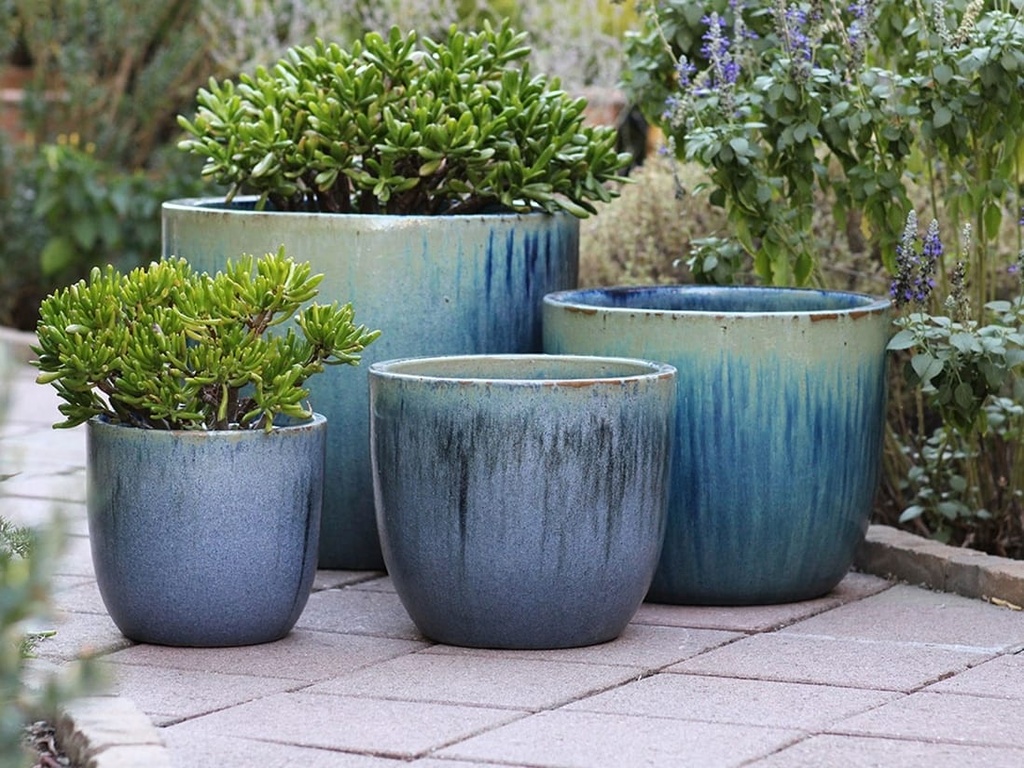 [PV-LB515CSB-S4] EGG SHELL POTS, CRYSTAL BLUE, SET OF 4 - 22.5" X 18.0", 17.5" X 15.0", 14.0" X 12.0", 11.5" X 12.0"